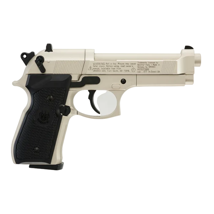 BERETTA M 92 FS NICKEL/BLACK CO2 Air Pistol – Contact Front