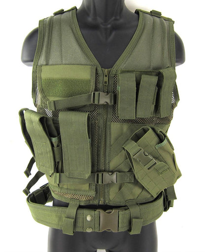 NcStar Military Cross Draw Vest w/ Integrated Holster - (TAN XL-2XL)