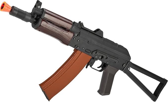 CYMA Standard Stamped Metal AK74U Airsoft AEG Rifle w/ Steel Folding Stock and Wood Furniture (Package: 7.4v LiPo Battery + Charger)