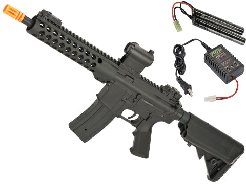 Golden Eagle 6612 9" M4 Airsoft AEG with Modular Handguard and Retractable Stock (Black W/ 9.6v Battery )