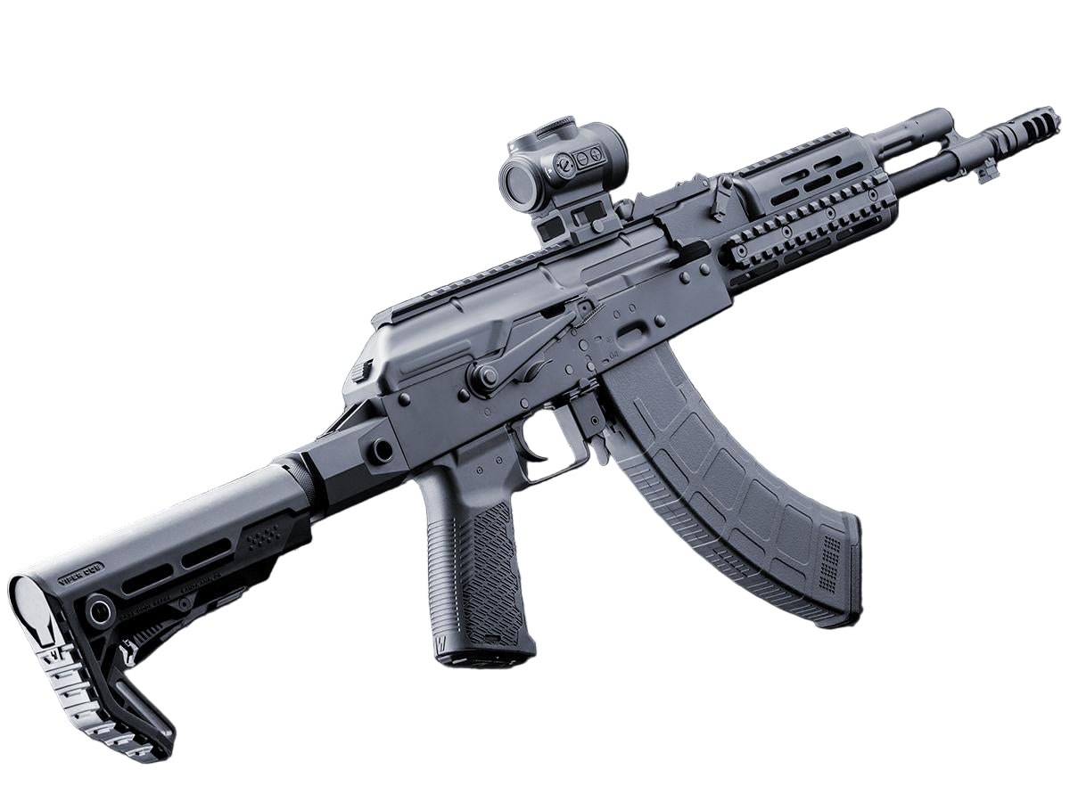 EMG Strike Industries TRAX AK74 Stamped Steel Airsoft AEG Rifle w/ Folding Buffer Tube Stock (Model: Carbine / Black)