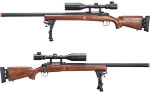 A&K US Army SOCOM Type M24 Airsoft Bolt Action Scout Sniper Rifle w/ Fluted Barrel and Real Wood Stock (Color: Wood Brown)