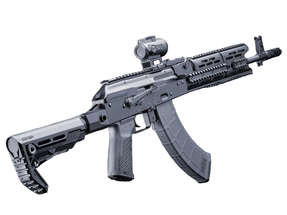 EMG Strike Industries TRAX AK74 Stamped Steel Airsoft AEG Rifle w/ Folding Buffer Tube Stock (Model: Rifle / Black)