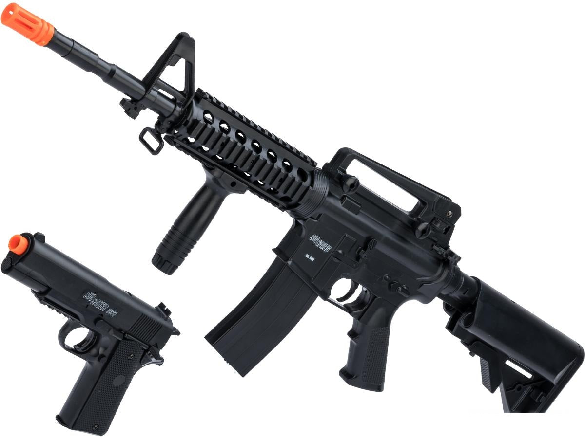 Sig Sauer Licensed Patrol Rifle Entry Level Airsoft AEG and 1911 Pistol Kit By Cybergun (Color: Black)