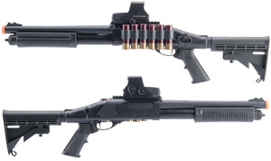 Golden Eagle M870 3-Round Burst Multi-Shot Shell Loading Airsoft Shotgun (Tactical Retractable Stock w/ RIS Mount Shell Caddy)