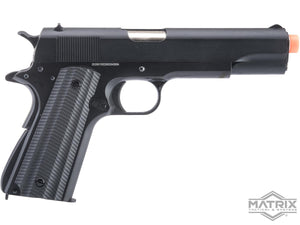 Matrix x Golden Eagle Full Metal M1911A1 Gas Blowback Airsoft Pistol (Color: Black / Slim Textured Grips)