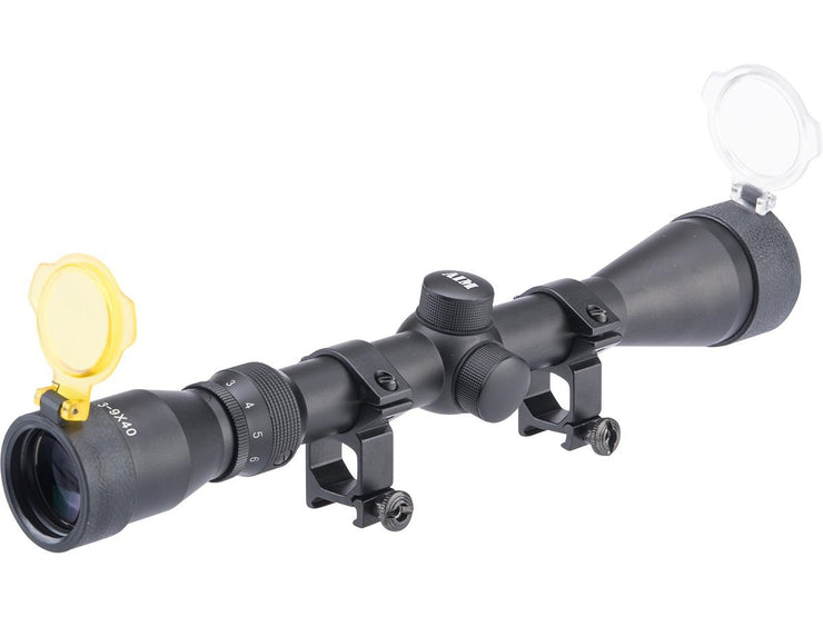 AIM Sports 3-9x40 Duplex Rifle Scope with Steel Ring Mount Set