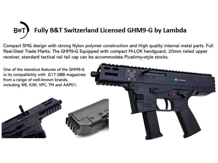 Lambda Defence B&T Licensed GHM9-G Gas Blowback Airsoft SMG (Model: Short Version / Black)