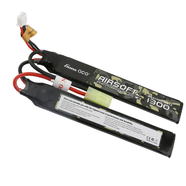 Gens ace 1300mAh 2S 25C 7.4V 2X Airsoft Gun Battery with Tamiya Plug