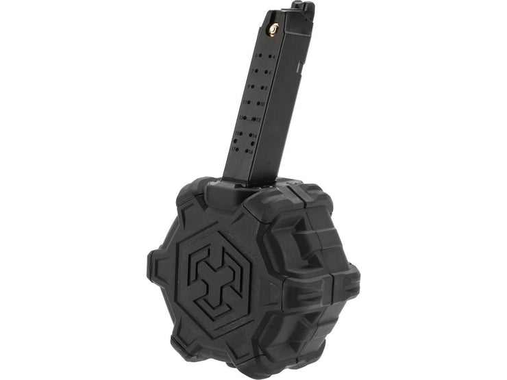 AW Custom Drum Magazine for Gas Blowback Airsoft Pistols & Rifles (SAI BLU/Elite Force GLOCK)
