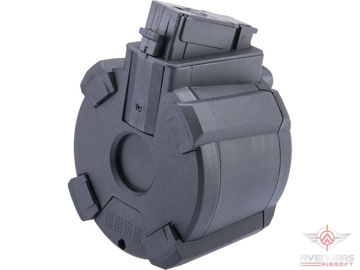 Avengers 1200 Round Electric Drum Magazine for Airsoft AEG Rifles (Model: AK - Black / Button)