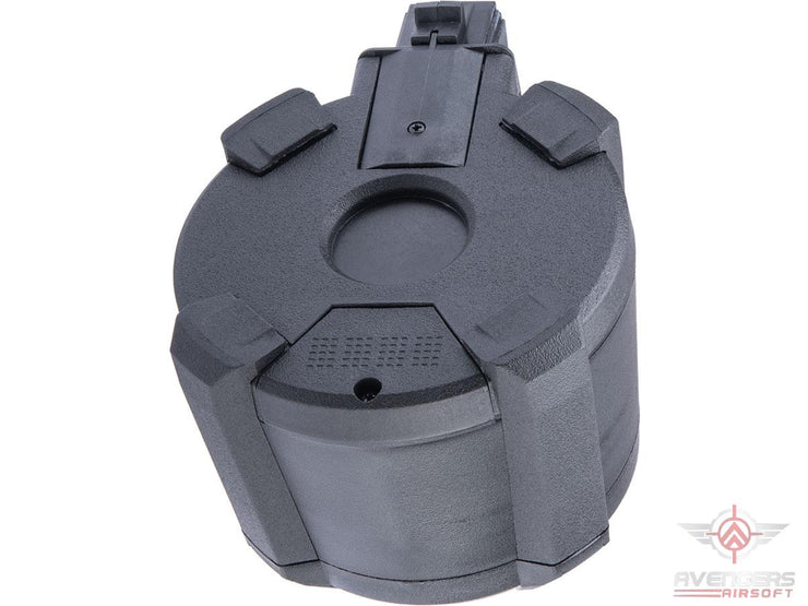 Avengers 1200 Round Electric Drum Magazine for Airsoft AEG Rifles (Model: AK - Black / Button)