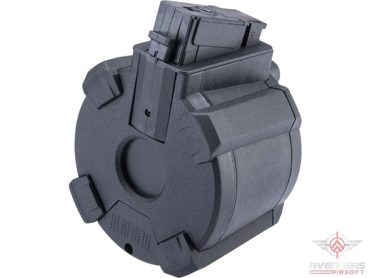 Avengers 1200 Round Electric Drum Magazine for Airsoft AEG Rifles (Model: AK - Black / Sound)