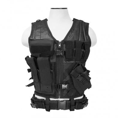 NcStar Military Cross Draw Vest w/ Integrated Holster - (TAN XL-2XL)