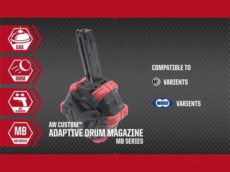 AW Custom Drum Magazine for Gas Blowback Airsoft Pistols & Rifles (M9)