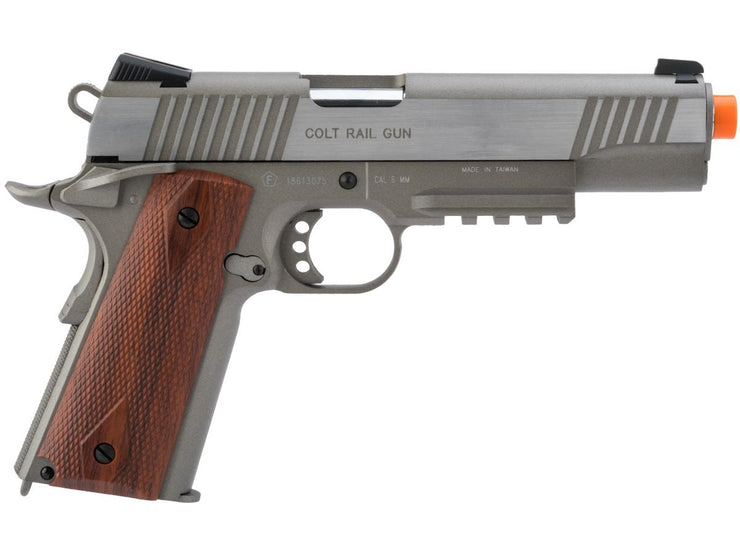 Colt Licensed 1911 Tactical Full Metal CO2 Airsoft Gas Blowback Pistol by KWC (Model: Stainless Railed)