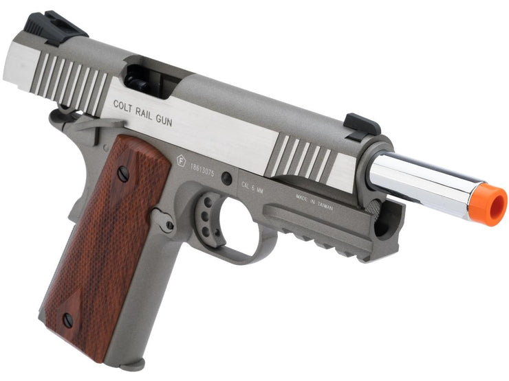 Colt Licensed 1911 Tactical Full Metal CO2 Airsoft Gas Blowback Pistol by KWC (Model: Stainless Railed)