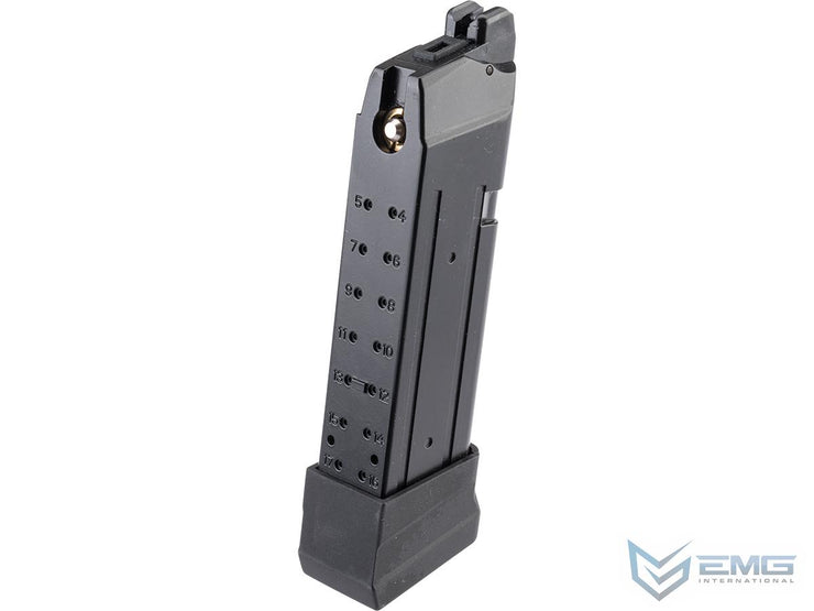 EMG 23rd Magazine F-1 Firearms GSF-19 / Glock G19 Airsoft GBB Magazine w/ Extended Baseplate (Model: Green Gas)