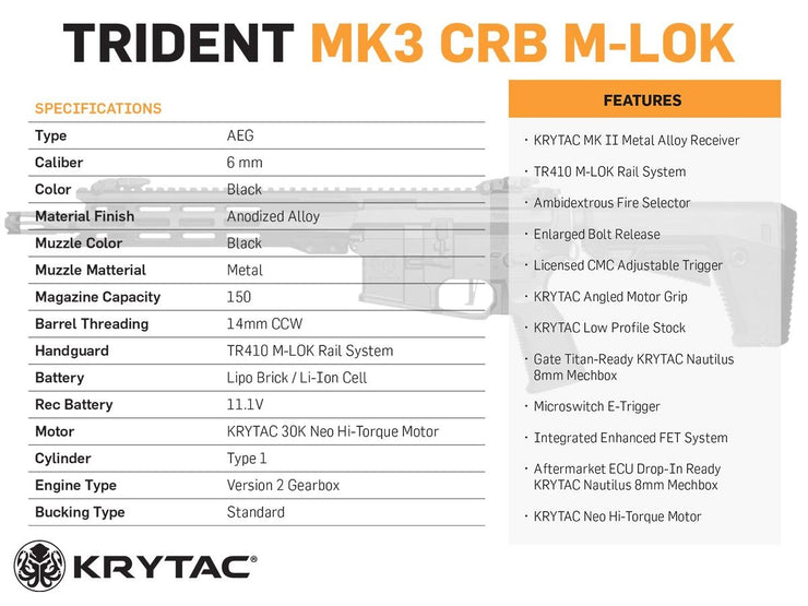 KRYTAC Trident MK3 CRB-M Airsoft AEG Rifle (400 FPS)