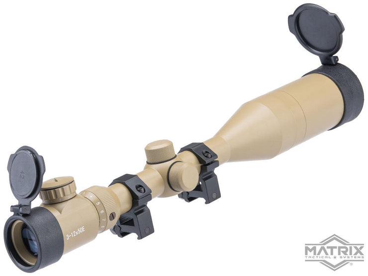 Matrix 3-12x50 Illuminated Reticle Sniper Scope w/ Mounting Rings