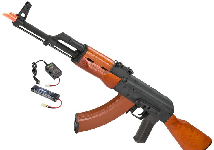 CYMA Full Metal AK AKM Airsoft AEG Rifle (Model: Real Wood / 9.6v NiMH Battery + Charger Included)