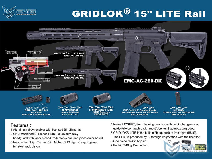 EMG Custom Built Strike Industries Licensed "Sentinel" AR-15 Airsoft AEG Rifle w/ GRIDLOK® LITE Handguard (Color: Black / 8.5" Rail / Gun Only)