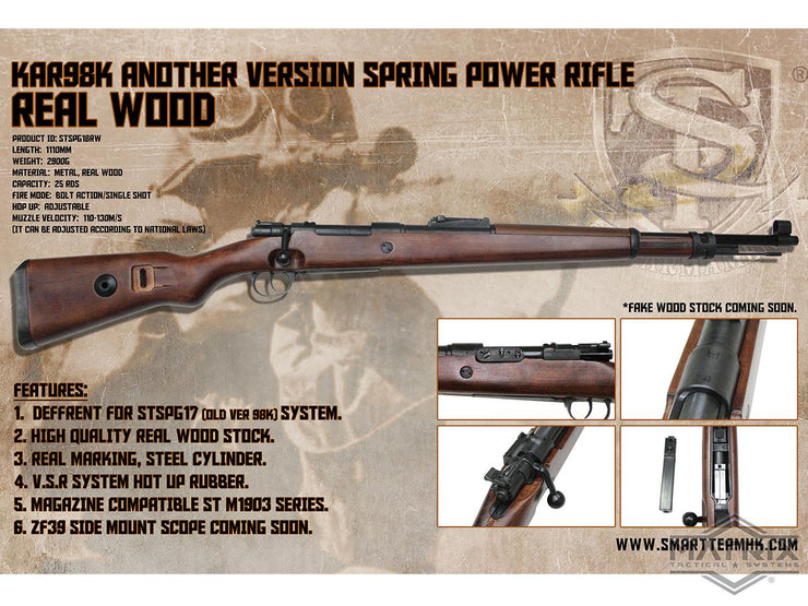 Matrix KAR 98K Bolt Action Spring Powered Rifle by S&T (Model: Real Wood Stock)